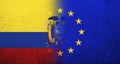 Flag of the European Union with Ecuador National flag. Grunge background