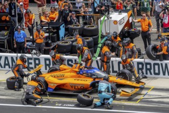 INDYCAR driver, ALEXANDER ROSSI (7) of Nevada City, California, brings his Arrow McLaren Chevrolet