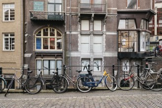 Utrecht, Netherlands, August 4, 2016: Bicycles in street in historic centre of Utrecht, the