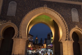 Famous town gate Bab Boujloud in the medina of Fes, Morocco, Africa