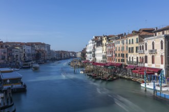 View over the Grand Canal, from the Rialto Bridge, long exposure, Venice, Veneto, Italy, Europe