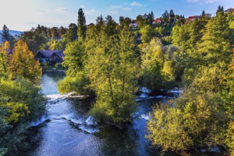 Concept of ecological and photo tourism. Croatia, Slunj. Amazing park above the water channels of