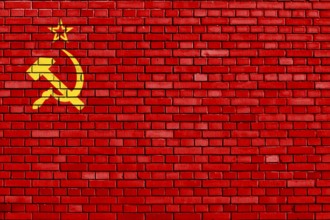 Flag of Soviet Union 1924-1936 painted on brick wall