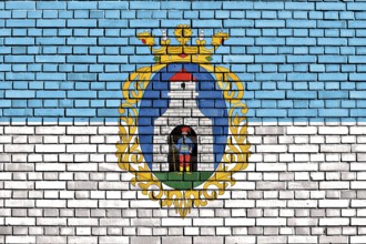 Flag of Kiskunfelegyhaza painted on brick wall