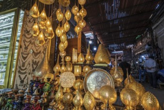 Worked brass lamps, souk street, marrakesh, morocco