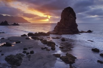 Benijo beach at sunset in Tenerife, Canary islands, Spain. High quality photo