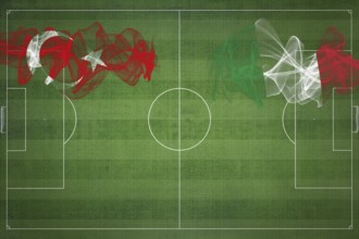 Turkey vs Italy Soccer Match, national colors, national flags, soccer field, football game,