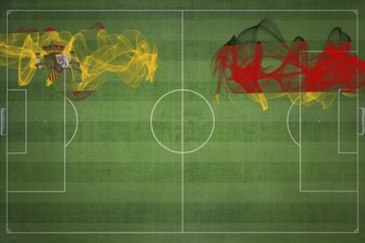 Spain vs Germany Soccer Match, national colors, national flags, soccer field, football game,