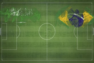 Saudi Arabia vs Brazil Soccer Match, national colors, national flags, soccer field, football game,