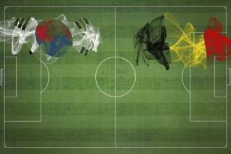 South Korea vs Belgium Soccer Match, national colors, national flags, soccer field, football game,