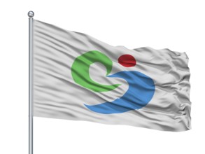 Matsuura City Flag On Flagpole, Country Japan, Nagasaki Prefecture, Isolated On White Background
