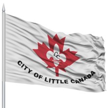 Little Canada City Flag on Flagpole, Minnesota State, Flying in the Wind, Isolated on White