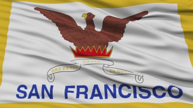 Closeup of San Francisco City Flag, Waving in the Wind, California State, United States of America
