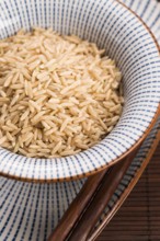 Raw brown rice in a bowl