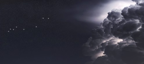 Lynx star constellation, Night sky, Cluster of stars, Deep space, Cat constellation Storm clouds