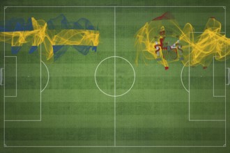Sweden vs Spain Soccer Match, national colors, national flags, soccer field, football game,