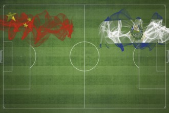 China vs El Salvador Soccer Match, national colors, national flags, soccer field, football game,
