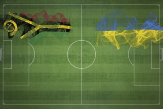 Vanuatu vs Ukraine Soccer Match, national colors, national flags, soccer field, football game,