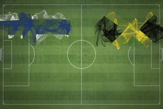 Finland vs Jamaica Soccer Match, national colors, national flags, soccer field, football game,