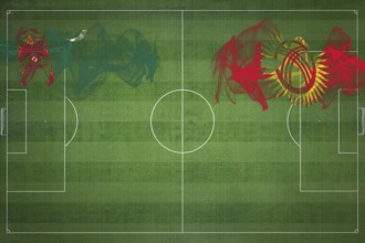 Turkmenistan vs Kyrgyzstan Soccer Match, national colors, national flags, soccer field, football