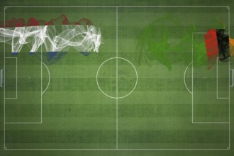 Netherlands vs Zambia Soccer Match, national colors, national flags, soccer field, football game,