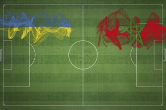 Ukraine vs Morocco Soccer Match, national colors, national flags, soccer field, football game,