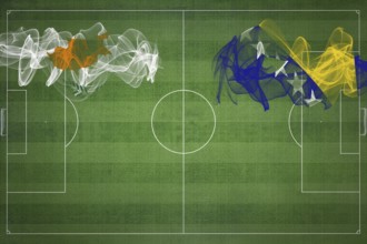 Cyprus vs Bosnia and Herzegovina Soccer Match, national colors, national flags, soccer field,