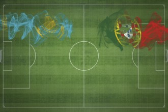 Kazakhstan vs Portugal Soccer Match, national colors, national flags, soccer field, football game,