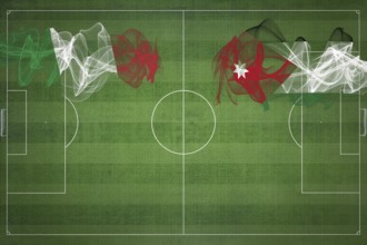 Italy vs Jordan Soccer Match, national colors, national flags, soccer field, football game,