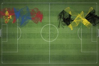 Mongolia vs Jamaica Soccer Match, national colors, national flags, soccer field, football game,