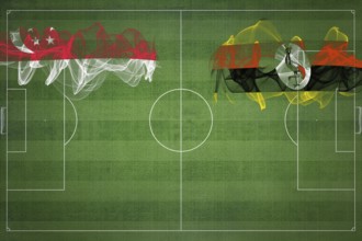 Singapore vs Uganda Soccer Match, national colors, national flags, soccer field, football game,