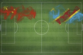 China vs DR Congo Soccer Match, national colors, national flags, soccer field, football game,