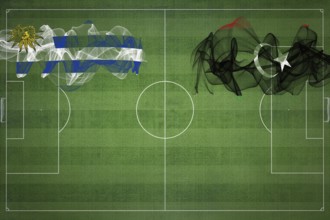 Uruguay vs Libya Soccer Match, national colors, national flags, soccer field, football game,