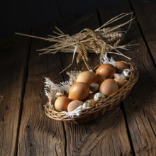 Fresh eggs straight from the farm in a basket