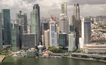 Skyline of the skyscrapers in the city centre of Singapore from a bird's eye view