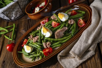 Rustic green bean salad with egg and tuna