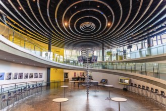 London, UK, May 14, 2019: Interior view of City Hall of London designed by Norman Foster. Low angle