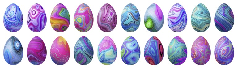 Colorful Easter Eggs set, multicolored Eggs set, Clipping path