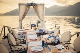 Wedding table on the shore. Wedding in Montenegro