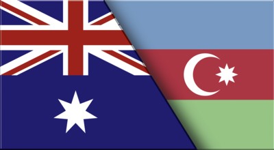Double Flag of Australia and Azerbaijan. Australian and Azerbaijani National flags. 3D illustration