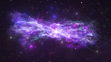 Universe with Galaxy, Stars and Colorful Nebula on Dark Starry Background