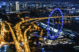 Marina Bay Sands night view from the observatory Singapore. Shooting Location: Singapore