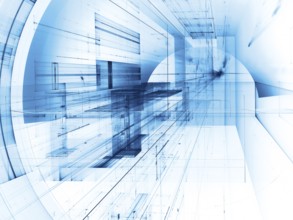 Futuristic white and blue tunnel or portal - abstract computer generated 3d illustration.