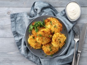 Close up view of potato pancakes. Potatoes pancakes latkes, flapjacks, hash brown or potato vada on