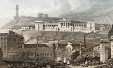 The Old Royal High School, Calton Hill, from the Canon-Gate Church Yard, Edinburgh, Scotland, 19th