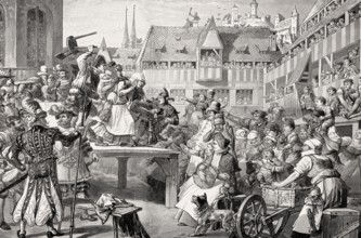Performance of a carnival parody by Hans Sachs, Heilsbronner Hof, Nuremberg, Germany, Europe, 16th