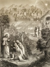 Christ appears to the holy women, Resurrection of Jesus, New Testament, steel engraving 1853,