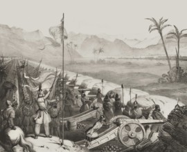 The defensive wall with field artillery cannons of the Sikh Empire, Battle of Ferozeshah, First