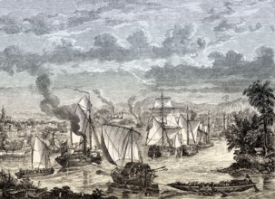 The ships of Major General Sir Henry Havelock at the Ganges River, Indian Rebellion of 1857