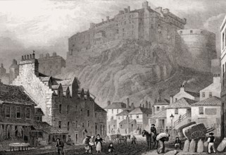 Edinburgh castle from the Vennel, Scotland, 19th century, from Modern Athens by Th. H. Shepherd